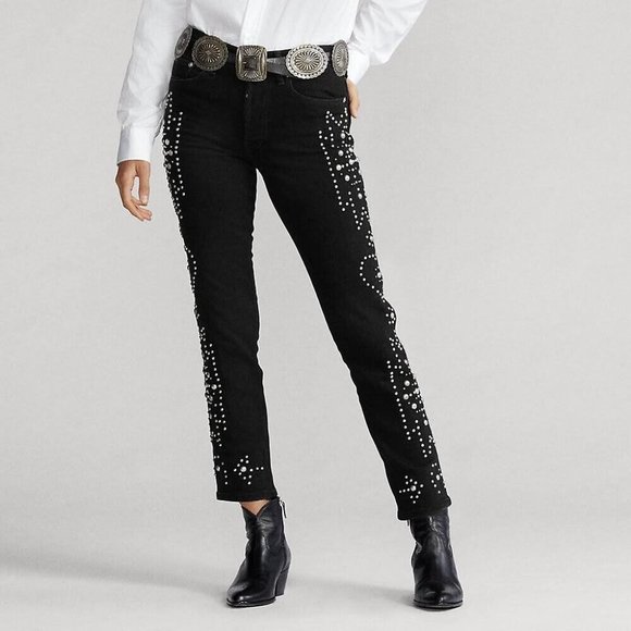 Polo Ralph Lauren Studded  The Callen Embellished Jeans Black - Picture 1 of 7